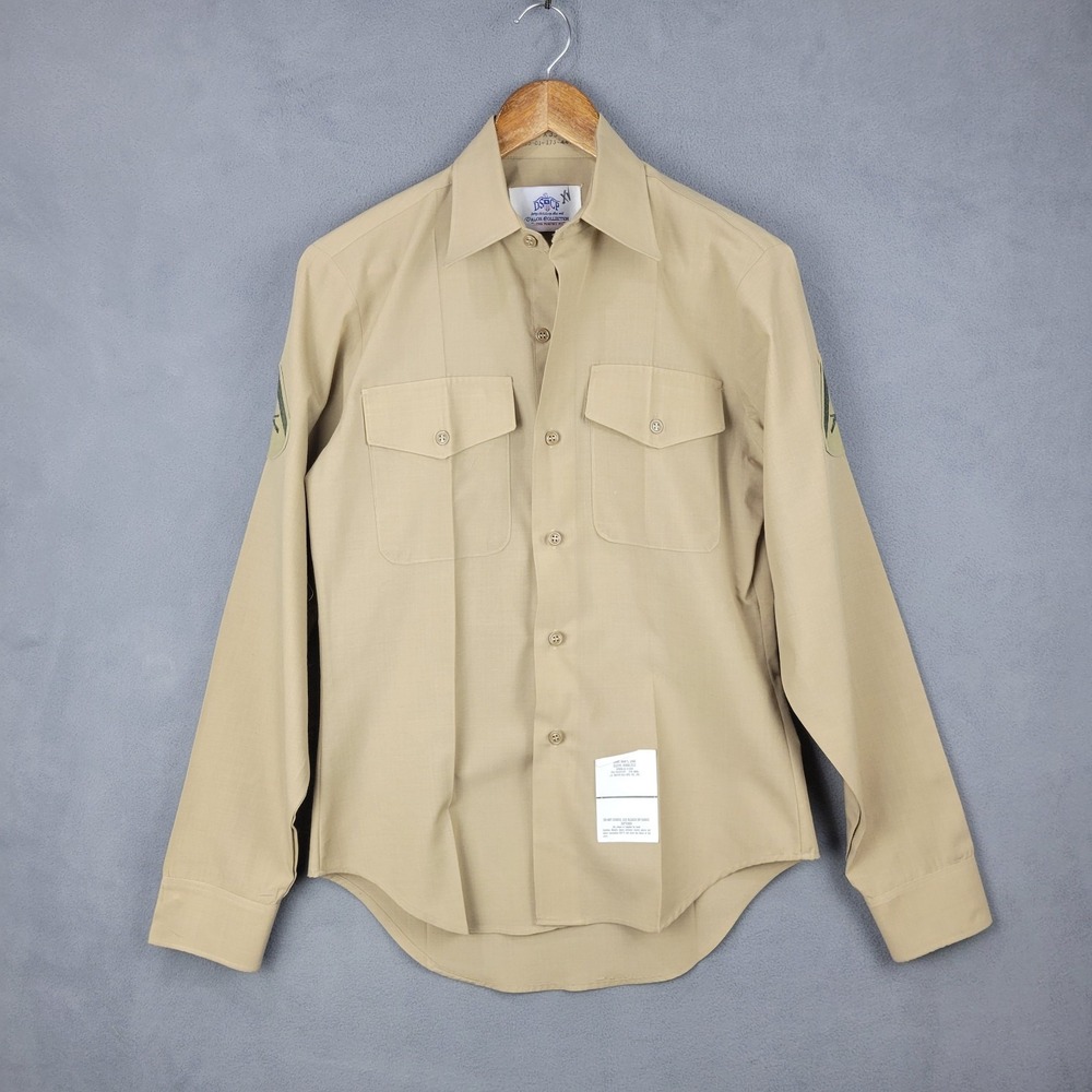 DSCP United States Marine Corps Uniform Shirt Mens 15x35‎ Khaki Embroidered Logo